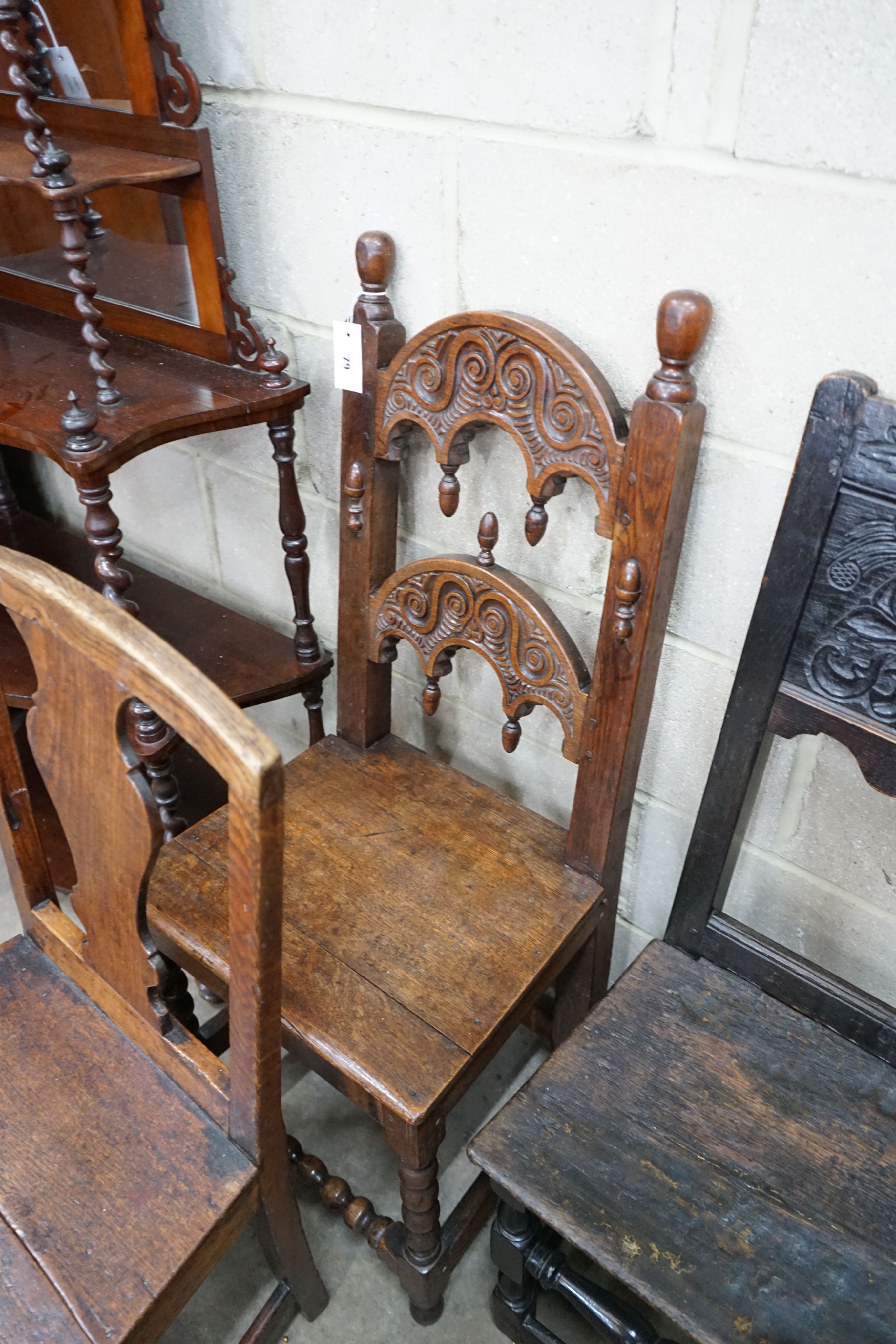 Three 18th century and later provincial wood seat dining chairs